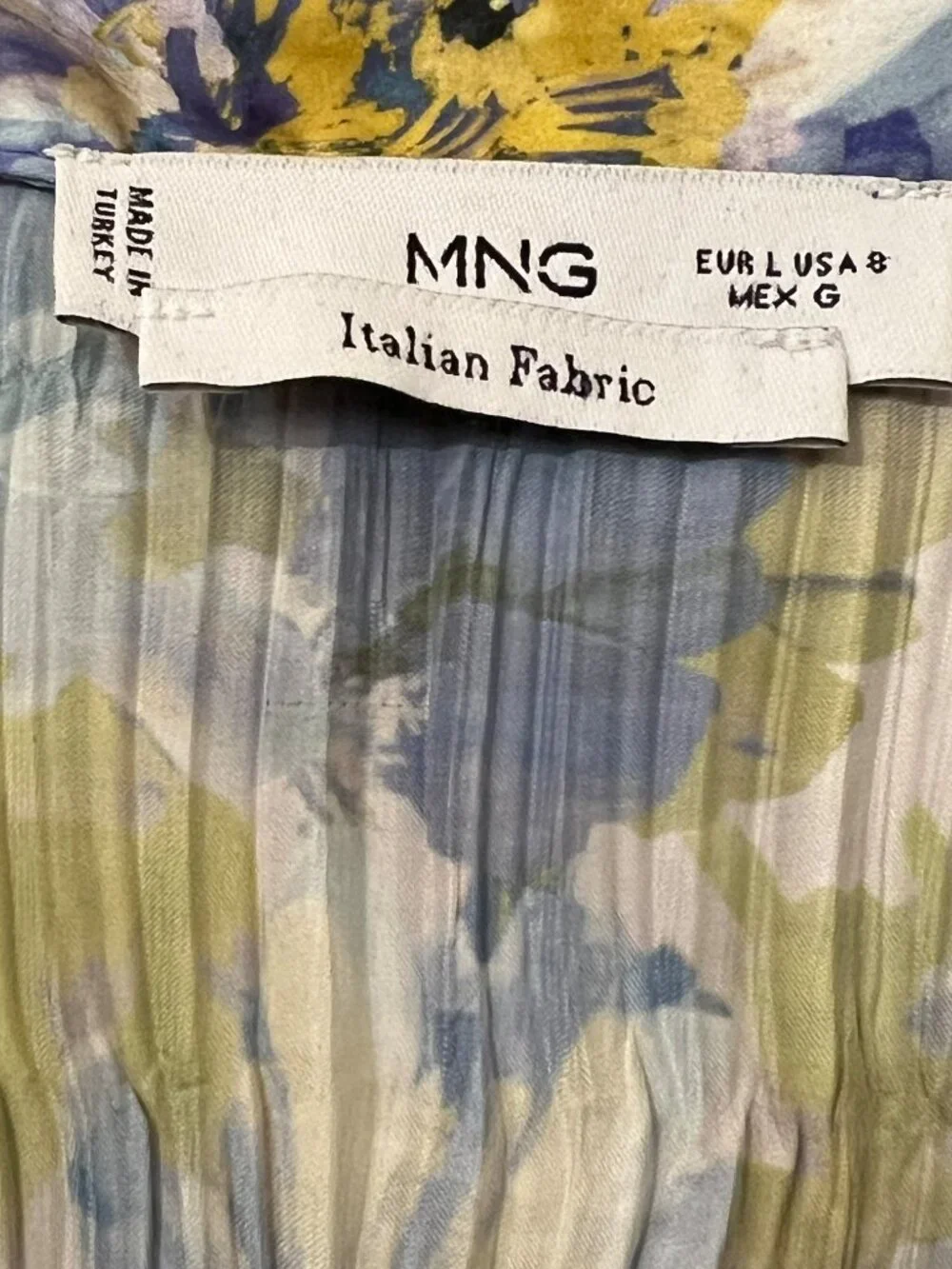 MNG Mango Blue Floral Pleated Long Sleeve Blouse Size 8 Y2K Fairy Italian Fabric